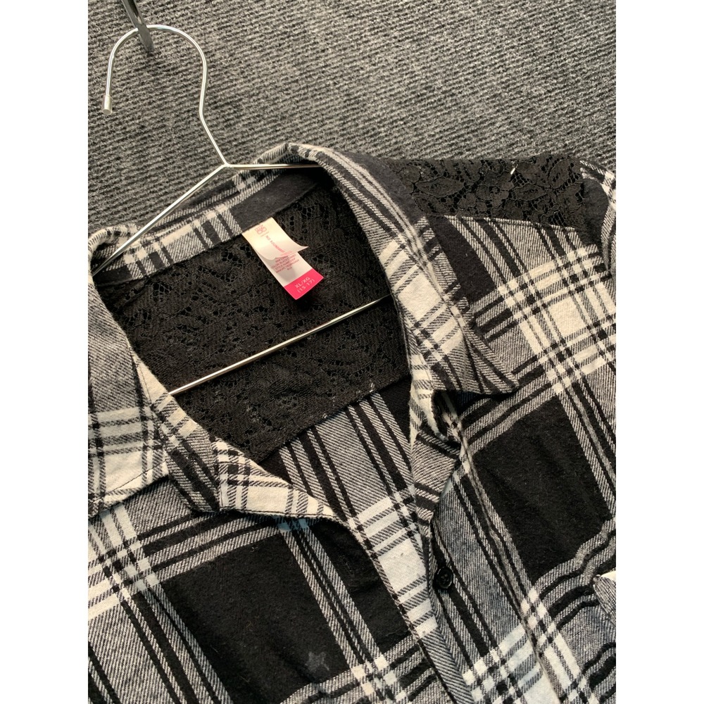 No Boundaries Flannel Shirt Women XL Black Plaid Lace Back Grunge Punk Edgy
